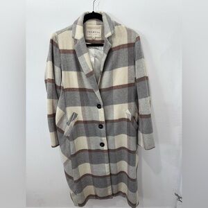 Promesa Women's Trench Coat with Buttons - Gray, Cream, and Brown Plaid - M